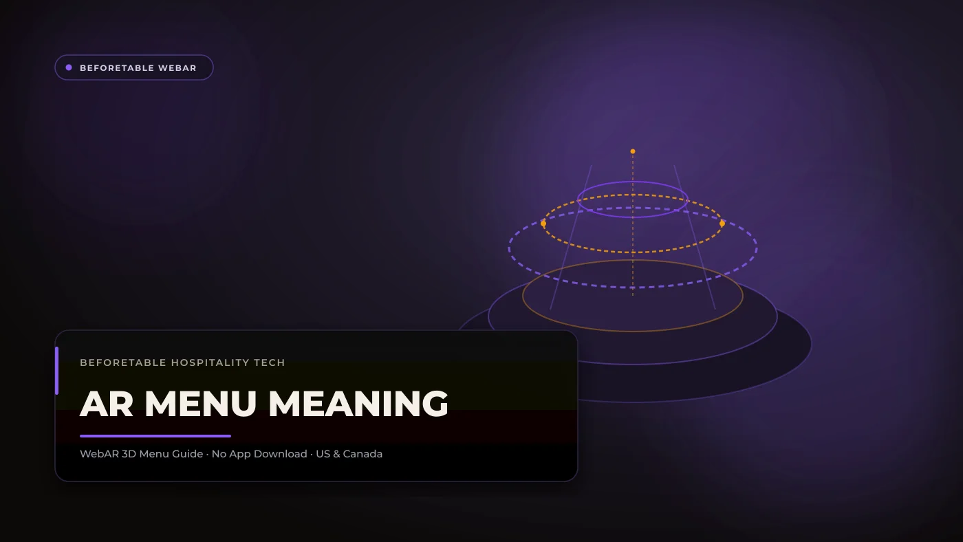 AR Menu Meaning Explained: How Augmented Reality Dining Actually Works An educational diagram showing how a smartphone camera scans a QR code to project a photorealistic 3D dish onto a dining table