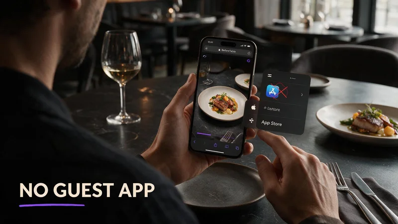 Restaurant guest viewing an AR menu in a mobile browser with no App Store download required