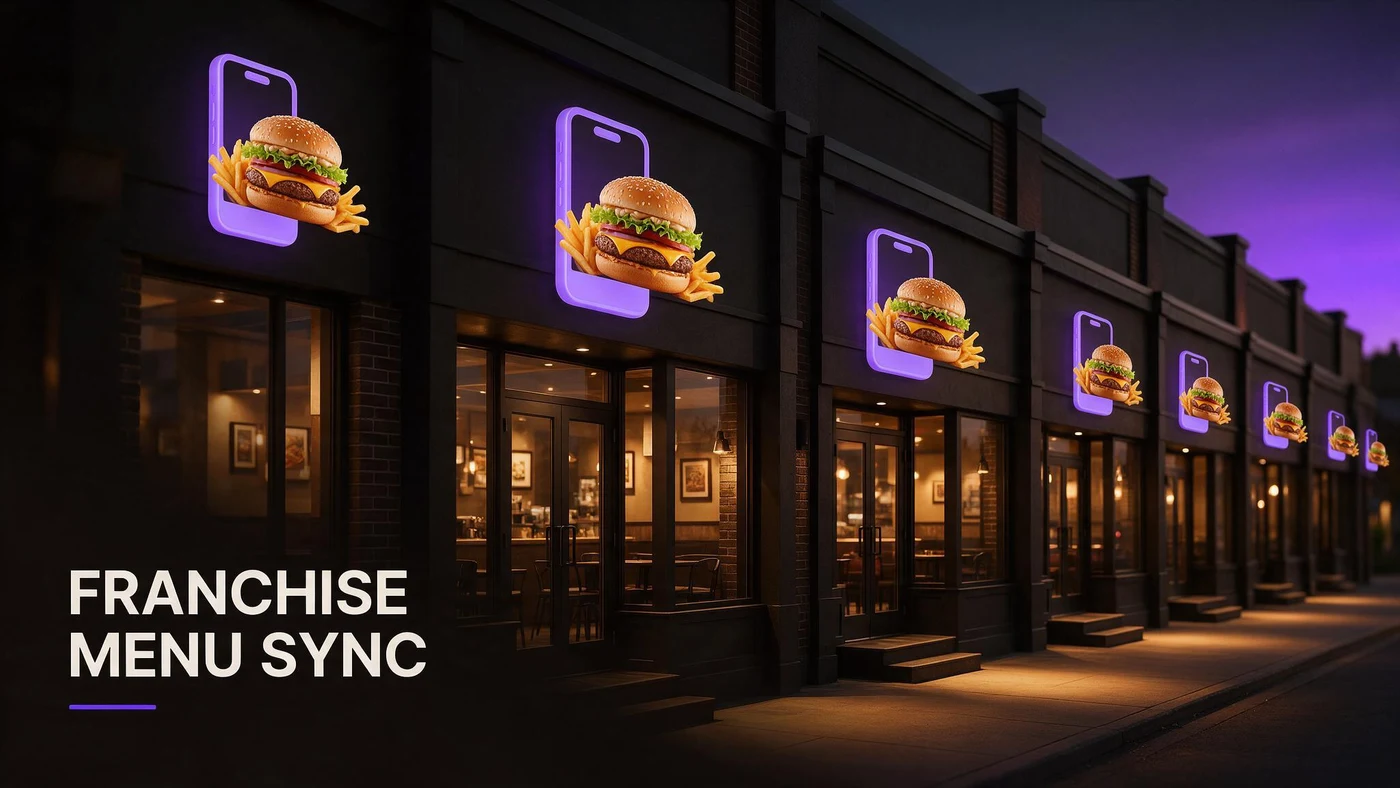 Franchise Menu Consistency in the Digital Age: Keep Every Location on Brand (2026) Identical 3D AR dish previews shown on phones at two different franchise restaurant locations
