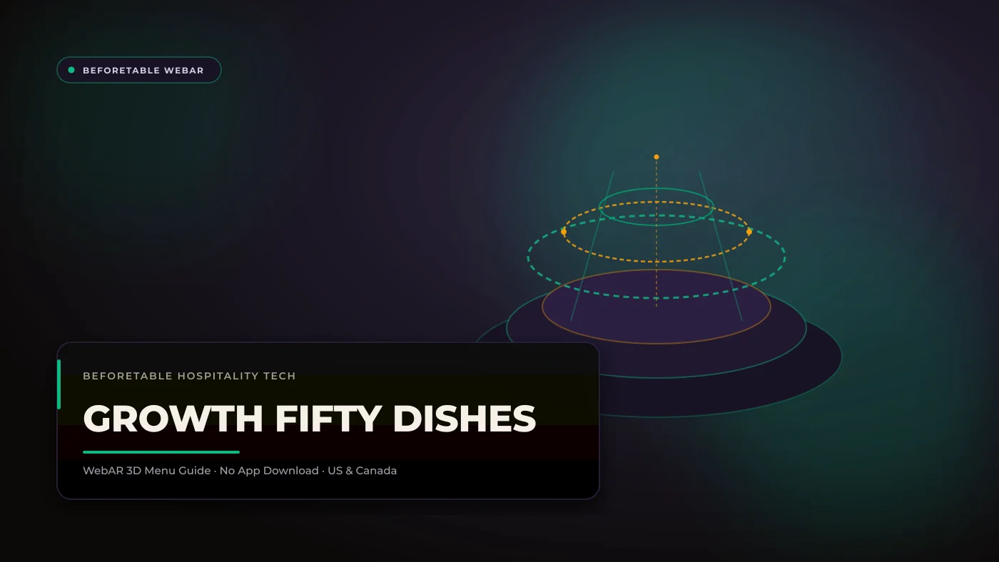 Growth Plan 50-Dish Analytics: When High-Volume Spots Upgrade A busy restaurant manager analyzing customer 3D menu analytics and table floor plans on a desktop dashboard