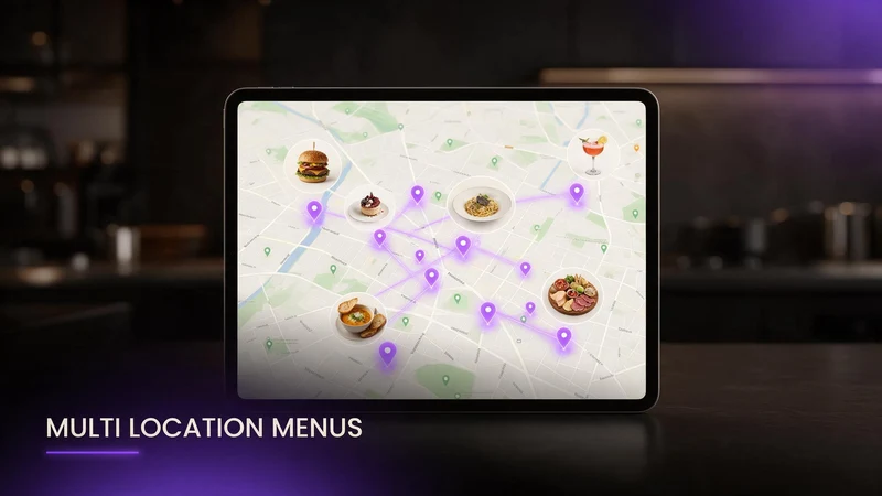 A manager comparing AR menu previews across several restaurant locations on a tablet and phone