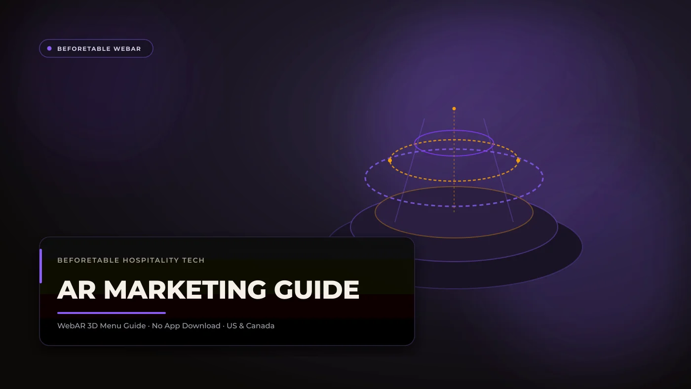 Restaurant Marketing With AR Menus: How Independents Drive Visits A diner scanning a table QR code and previewing a 3D burger floating above the table on an iPhone screen
