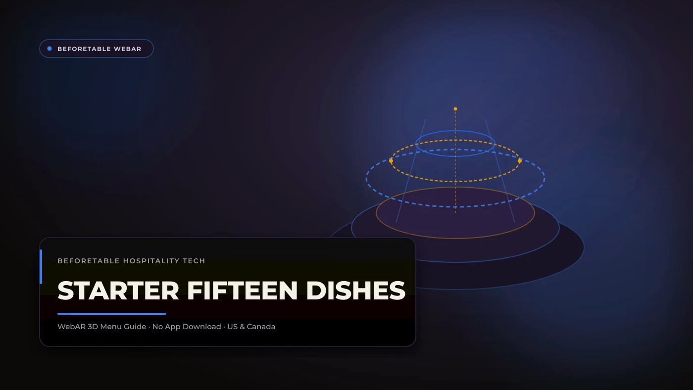 The 15-Dish AR Menu: Why Most Independent Restaurants Stop Here A digital tablet showing a restaurant dashboard with 15 active 3D food items on the BeforeTable Starter plan